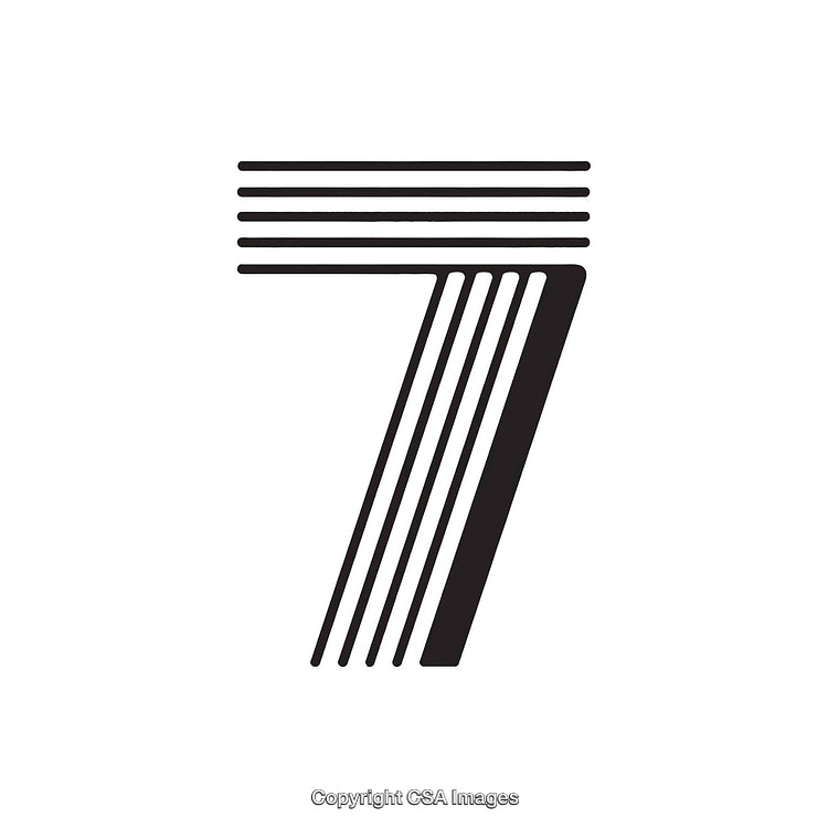 Black Striped Number Seven on White Background