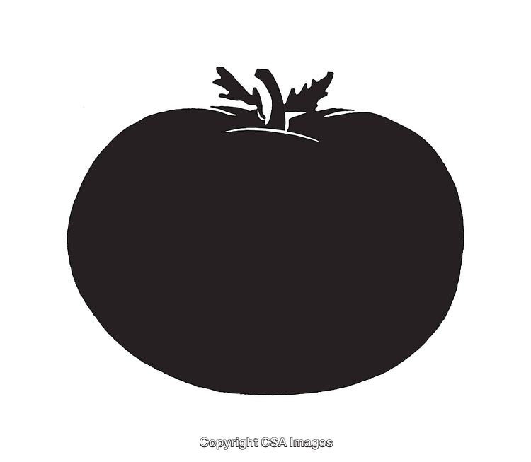 Black And White Silhouette Illustration of a Tomato With Leaves