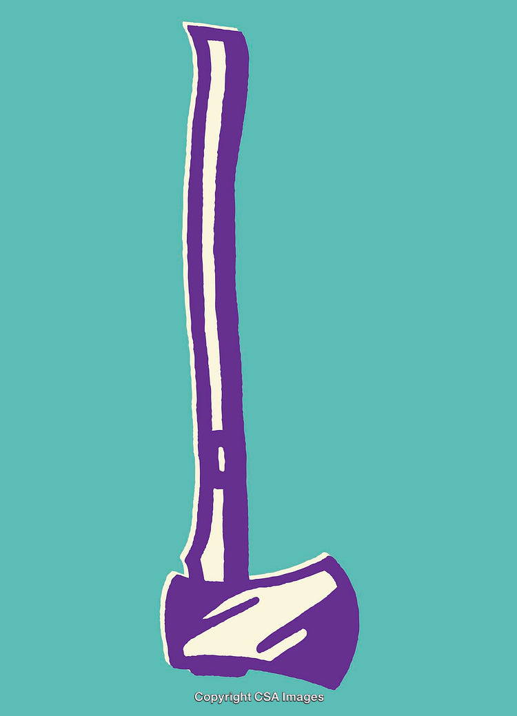 Stylized Illustration of a Purple Axe on a Turquoise Background