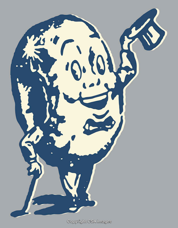 Retro Illustration of a Smiling Anthropomorphic Potato with a Cane and Hat