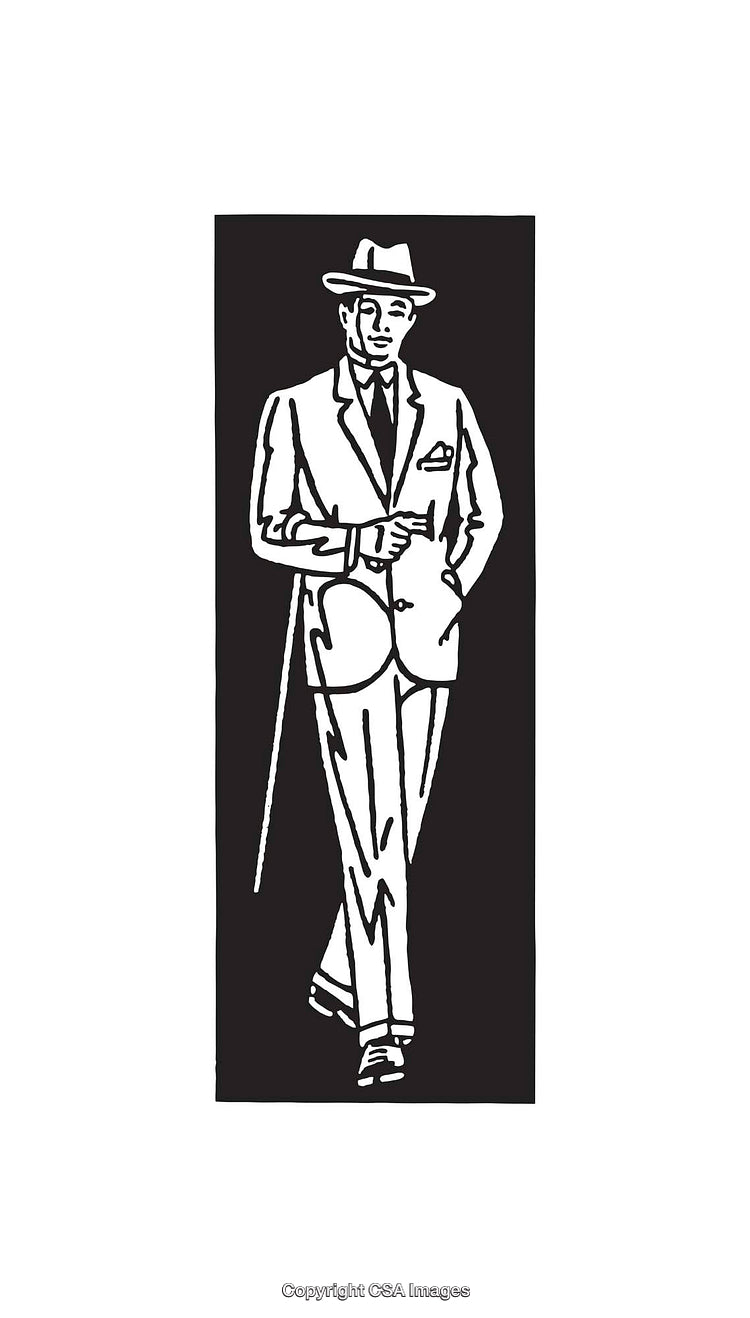 Classic Black and White Line Art of a Sophisticated Gentleman