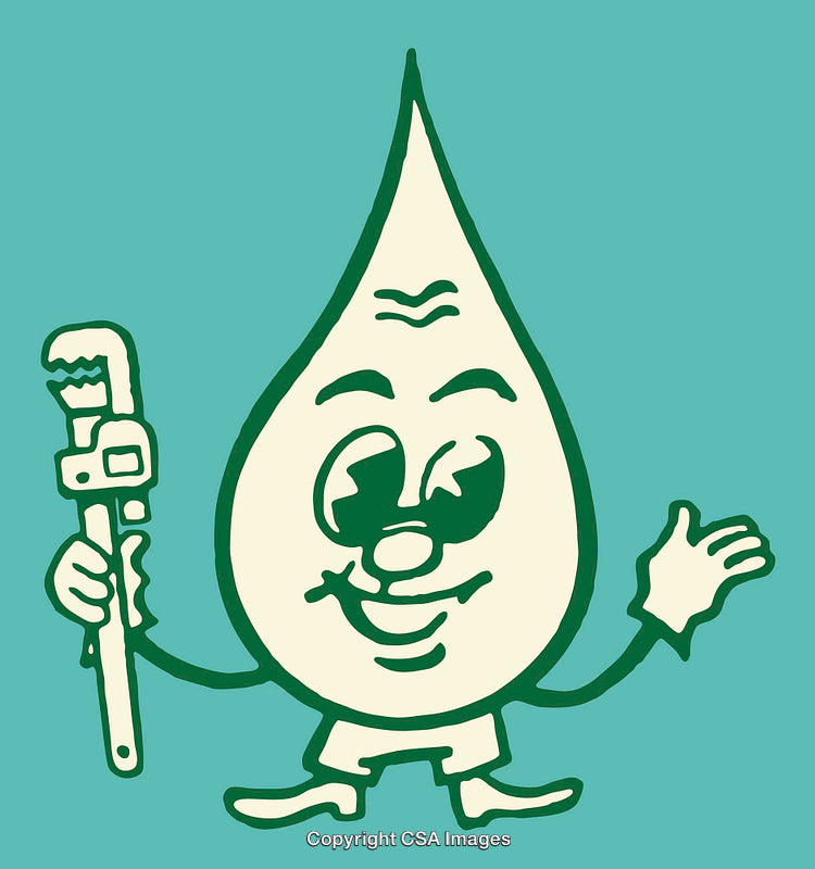 Cartoon Illustration of a Friendly Water Drop Holding a Wrench