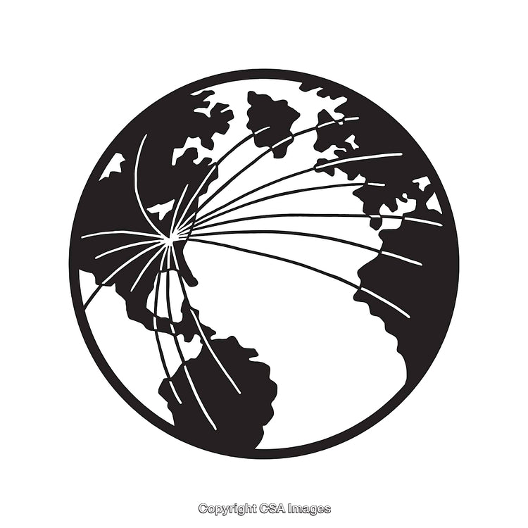 Black and White Illustration of a Globe with Connection Lines