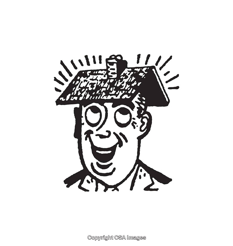 Vintage Black and White Illustration of A Face with a House Hat