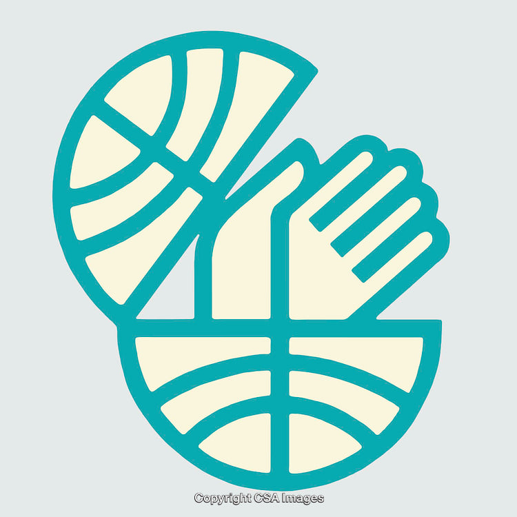 Stylized Line Art Illustration of Hands and Basketball Icon