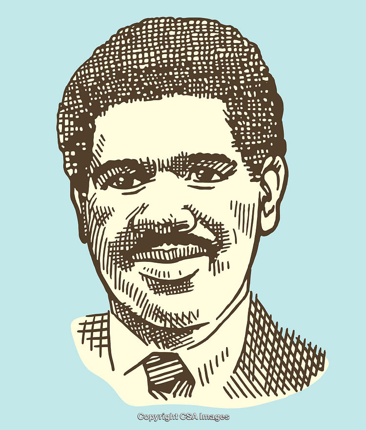Vintage Style Line Art Illustration of a Smiling Man in Formal Attire