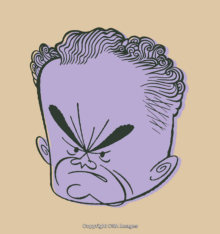 Expressive Purple Cartoon Face Illustration with Intense and Curved Features