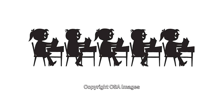 Silhouette Illustration of Children Sitting in a Classroom Setting