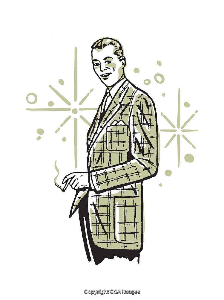 Retro Illustration of a Gentleman in Plaid Suit with Mid-Century Style