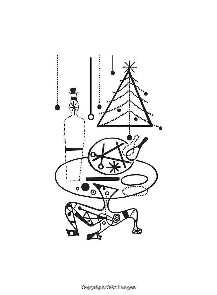 Abstract Line Art Featuring Festive Holiday Tree and Unique Geometric Shapes