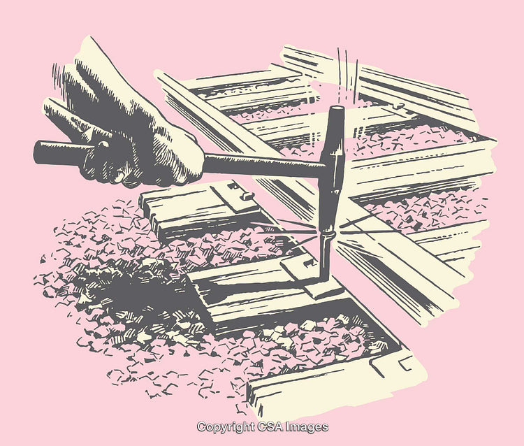 Illustrated Repair of Railroad Tracks Using Traditional Hand Tools