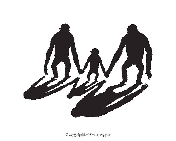 Black and White Line Art of Anthropomorphic Figures Holding Hands