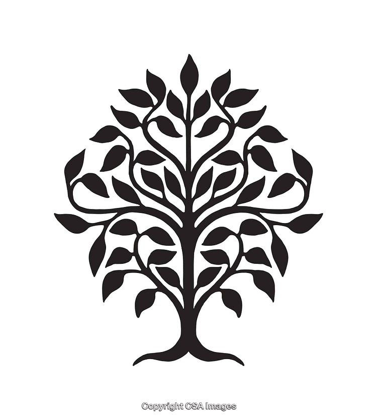 Elegant Black and White Tree Silhouette with Branches and Leaves