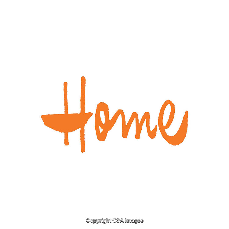 Handwritten Orange Word 'Home' with a Minimalist Design on White Background