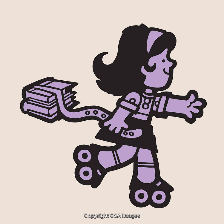 Vector Illustration of Girl on Roller Skates with Books in Pastel Colors