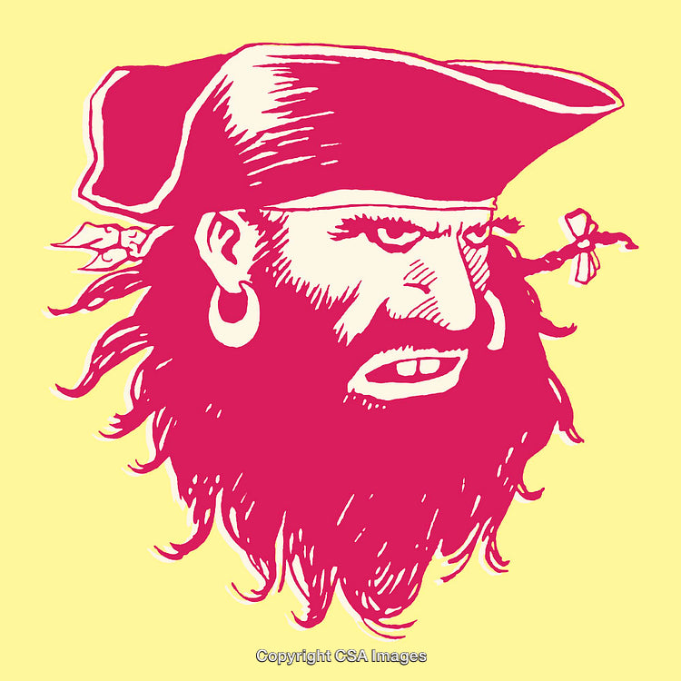 Colorful Line Art Portrait of a Historical Pirate Icon