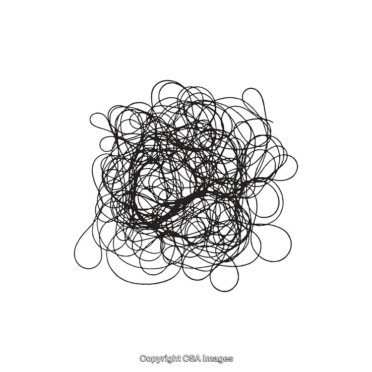 Abstract Black and White Tangled Lines on White Background