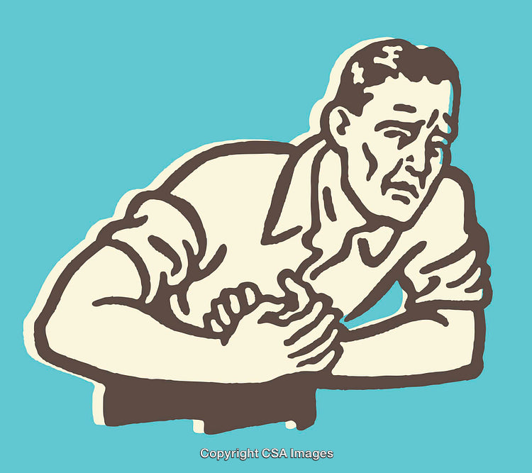 Retro Style Illustration of a Man Holding His Stomach in Discomfort