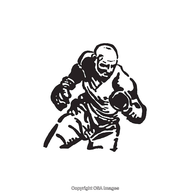 Dynamic Black and White Line Art Illustration of a Boxer in Action