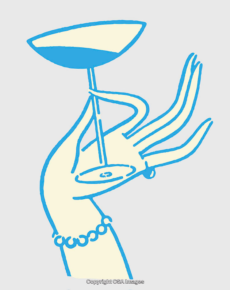 Stylized Illustration of a Hand Holding a Cocktail Glass in Minimalist Design