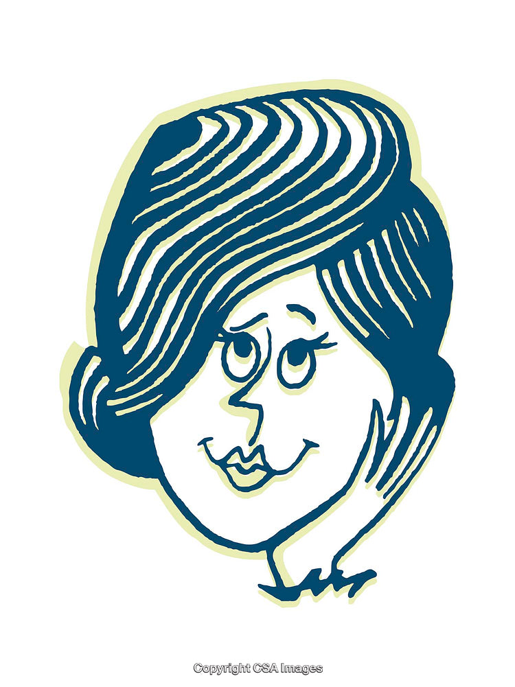 Playful Vintage Style Cartoon Illustration of a Smiling Woman Portrait