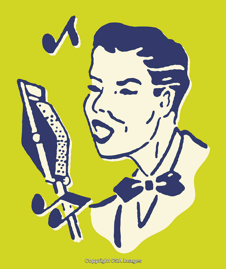 Retro Style Singer Illustration Featuring Microphone and Music Notes