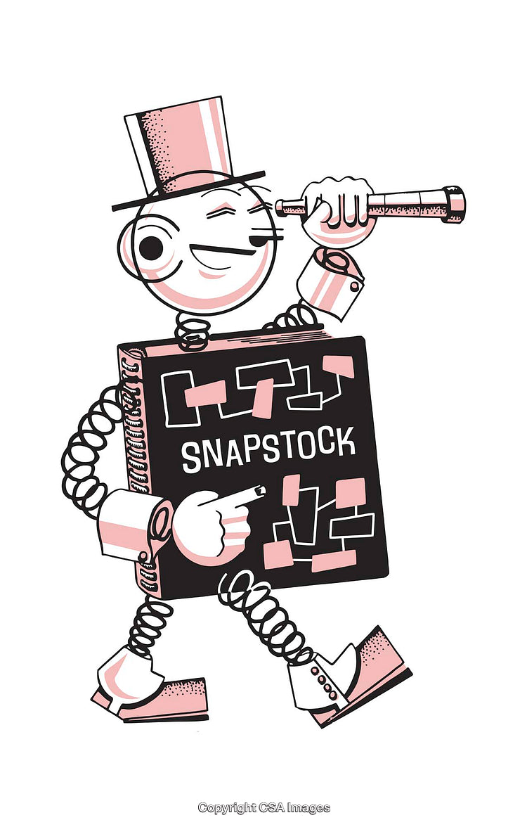 Quirky Cartoon Robot Mascot with Telescope and Top Hat Illustration
