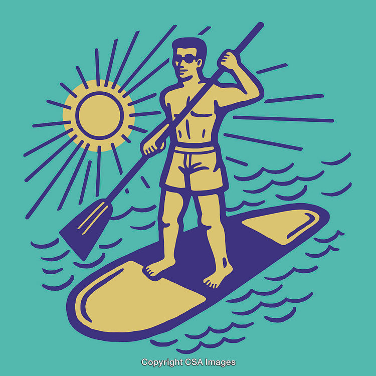Paddleboarding Adventure Illustration With Vibrant Sun and Waves