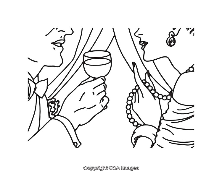 Elegant Line Art Illustration of a Romantic Conversation Over Drinks