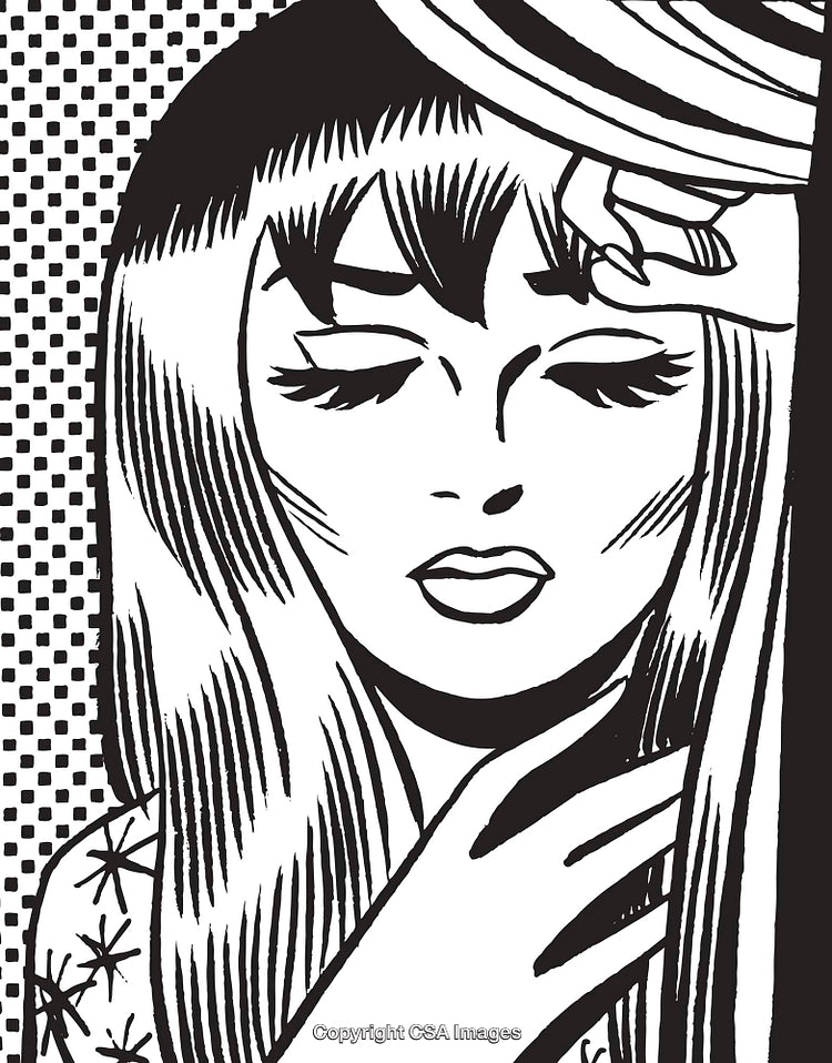 Pop Art Style Illustration of a Woman in Monochrome