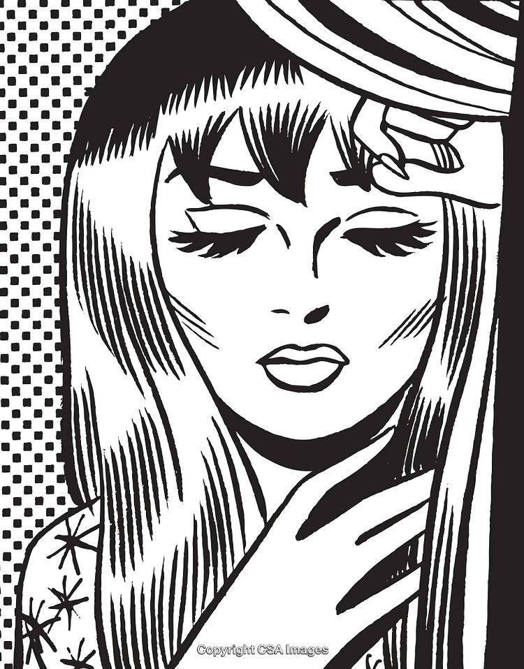 Pop Art Style Illustration of a Woman in Monochrome