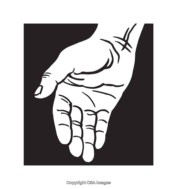 Black and White Line Art of an Open Palm Gesture