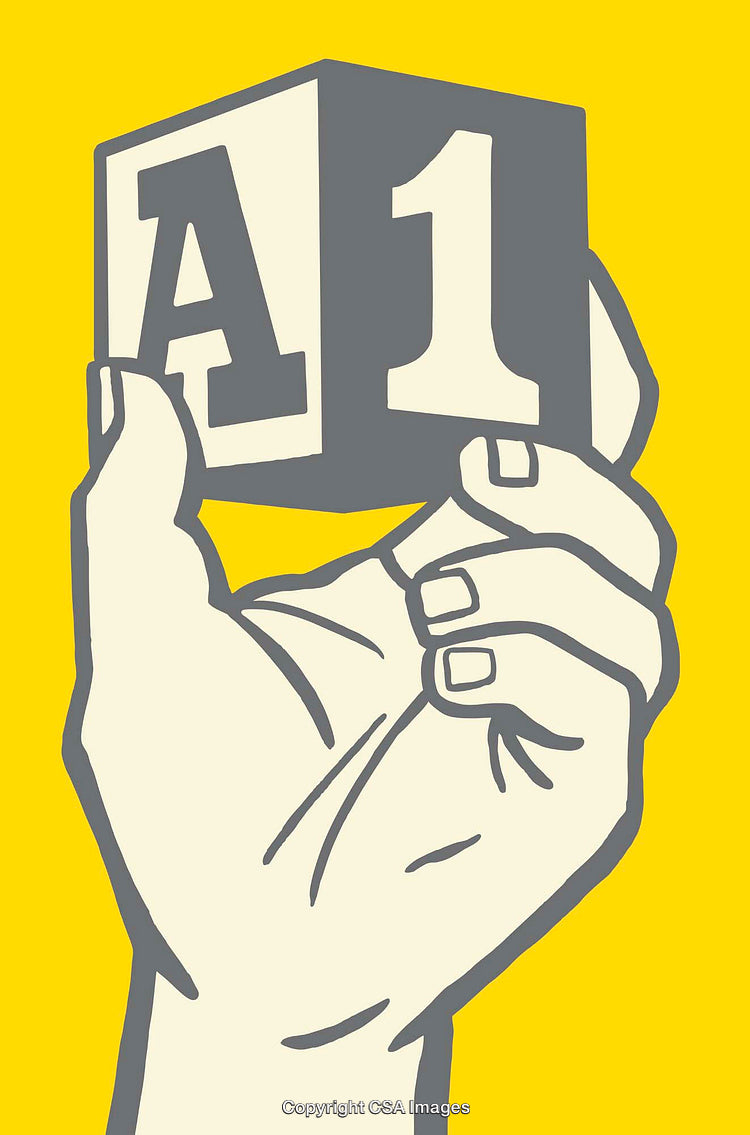 Hand Holding A1 Block Illustration on Bold Vibrant Yellow Background