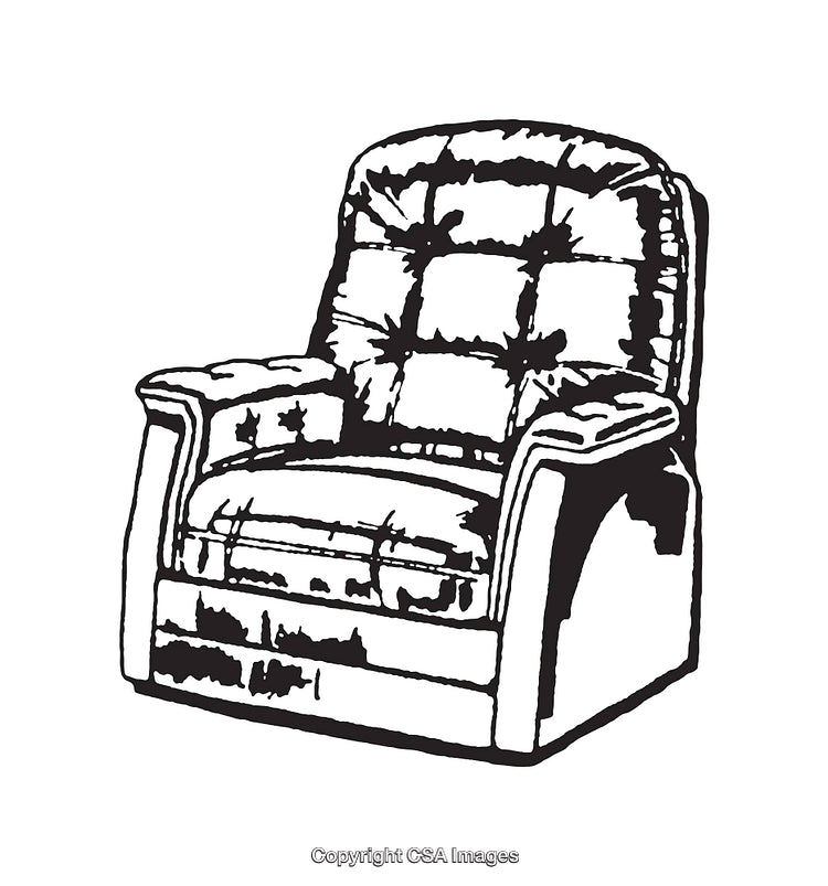 Black and White Line Art Illustration of a Vintage Armchair Design