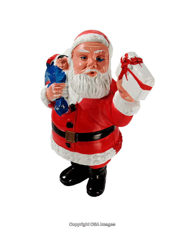 Santa Claus Figurine Holding Gift and Sack of Presents