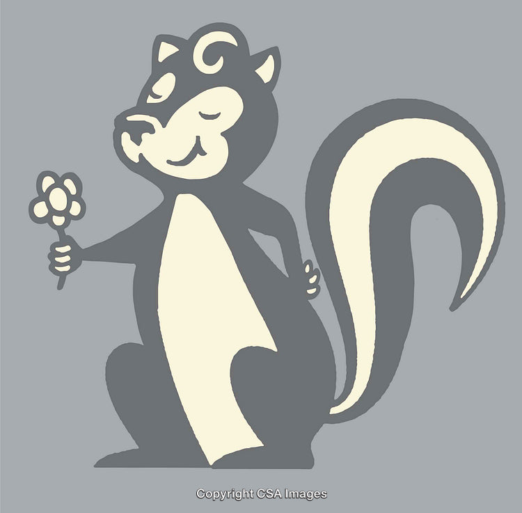 Cute Skunk Character Holding a Flower in Colorful Line Art Style