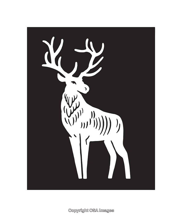 Black and White Illustration of a Majestic Deer with Antlers