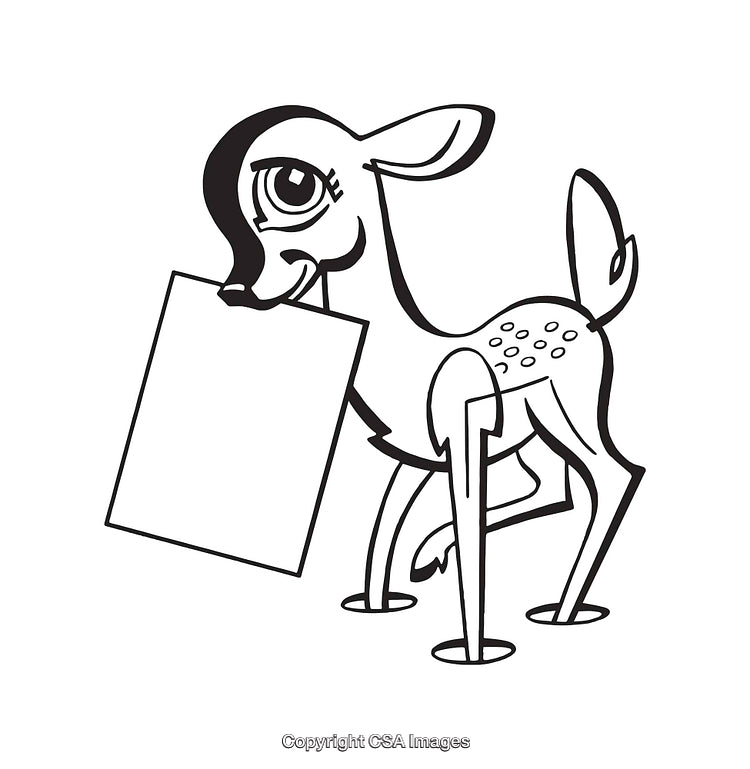Illustration of a Deer Holding a Blank Sign in Line Art Style