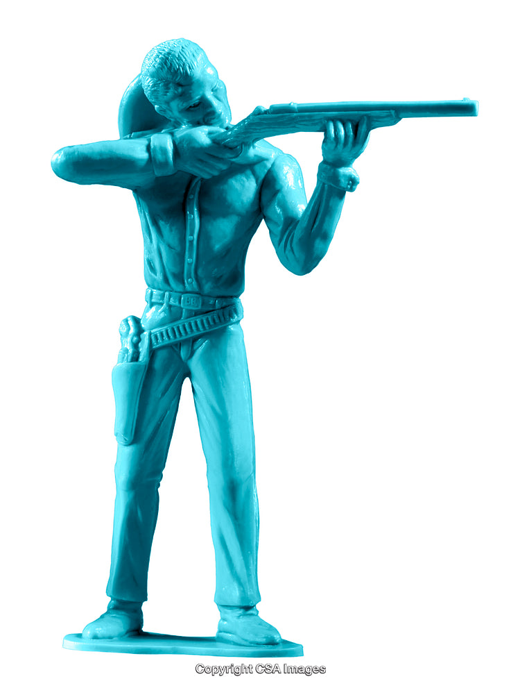 Blue Plastic Toy Soldier Aiming a Rifle Ready for Action