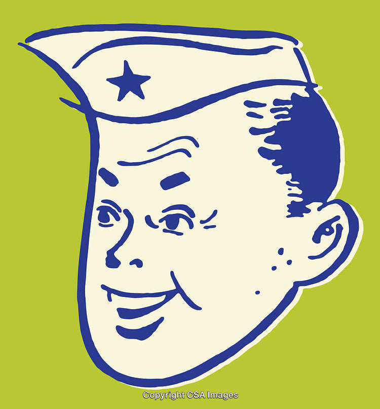 Retro Style Line Art of Happy Man in Sailor Hat Illustration