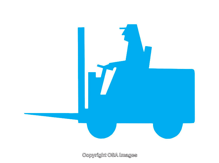 Blue Flat Icon of Forklift Operator in Minimalist Silhouette Design