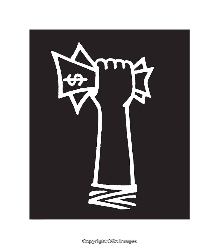Black and White Line Art of a Fist Holding a Dollar Symbol