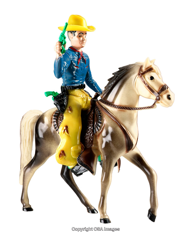 Cowboy Toy Figure on a Horse Holding a Green Toy Gun