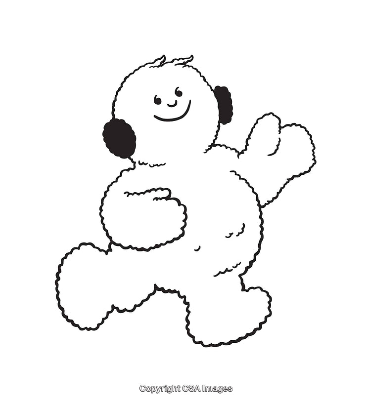 Black and White Line Art of a Happy Cartoon Character Running