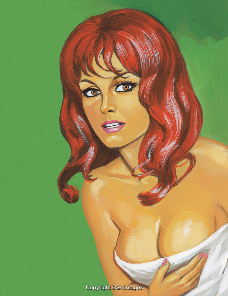 Vintage Style Portrait of a Woman With Red Hair and Green Background