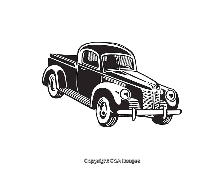 Vintage Pickup Truck Line Art Illustration in Black and White Design