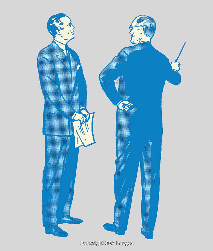 Vintage Style Businessmen in Professional Discussion Line Art Illustration