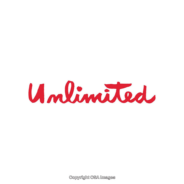 Handwritten Red 'Unlimited' Text on White Background for Concept Design