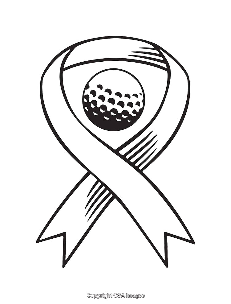 Line Art Illustration of a Golf Ball with an Awareness Ribbon
