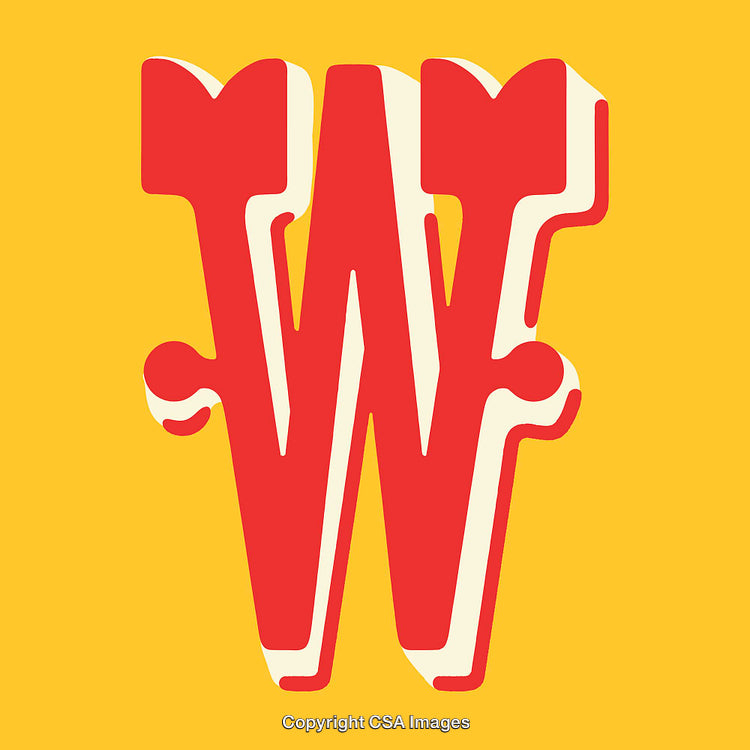 Bold Letter W in a Retro Style on Yellow Background